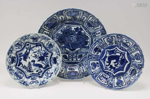 Three blue and white 'kraak' porcelain dishes