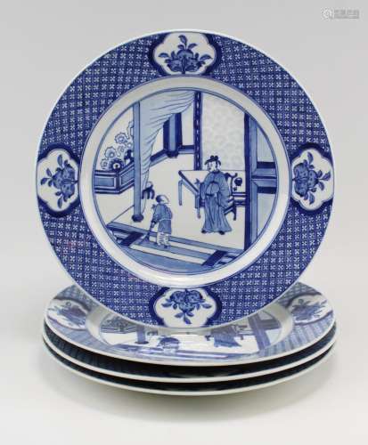 Four blue and white plates, Chenghua mark