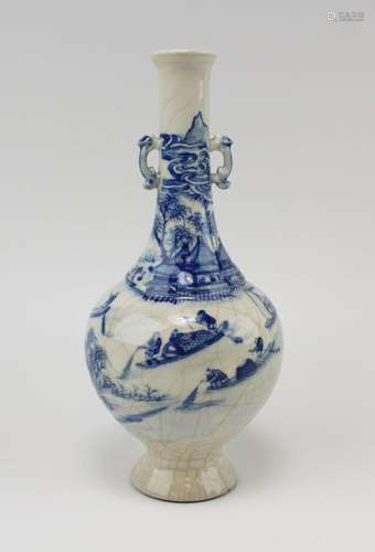 A Nanking ware crackle glaze blue and white vase