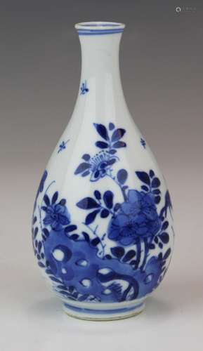 A blue and white pear shaped vase