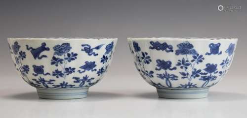 Two blue and white bowls