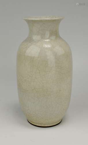 A white crackle-glazed vase