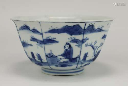 A blue and white Transitional or early Kangxi bowl