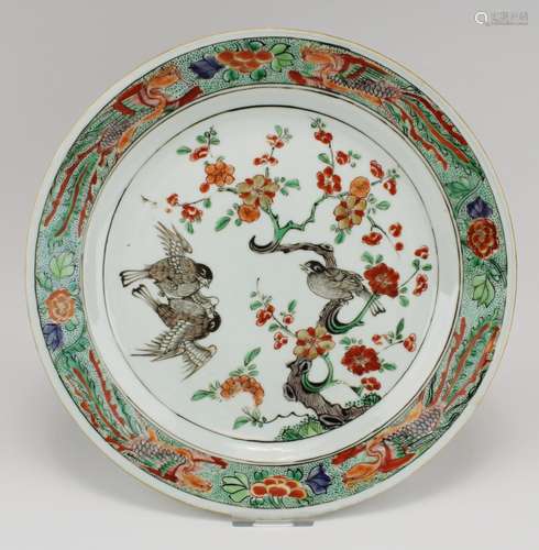 A famille verte plate with birds and florals