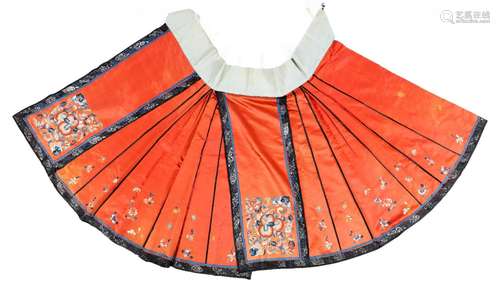 A red silk embroidered skirt