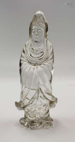 A carved rock crystal guanyin