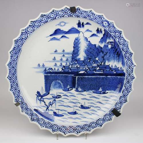 A large Japanese blue and white porcelain charger