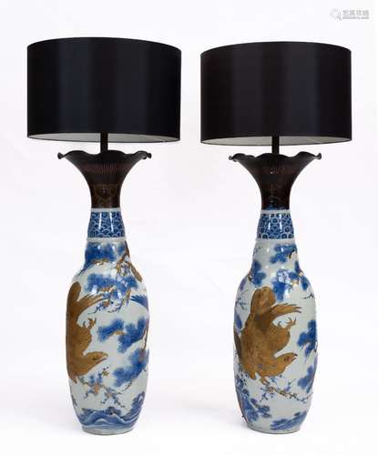 Two very large Japanese porcelain vases (as lamps)