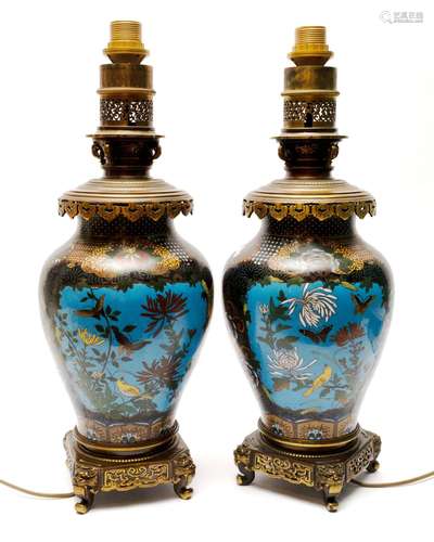 A pair of Japanese cloisonne 'Gagneau' lamps