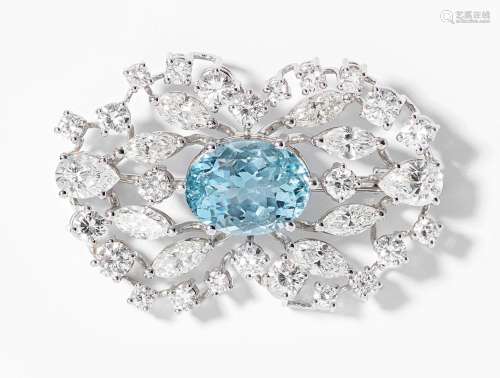 Aquamarin-Diamant-Brosche