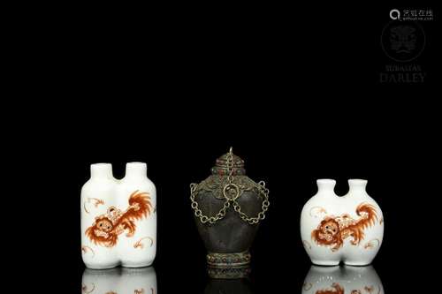 Three snuff bottles, Asia, 20th century