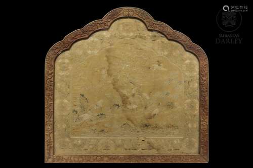 Carved silk panel with frame, Qing dynasty