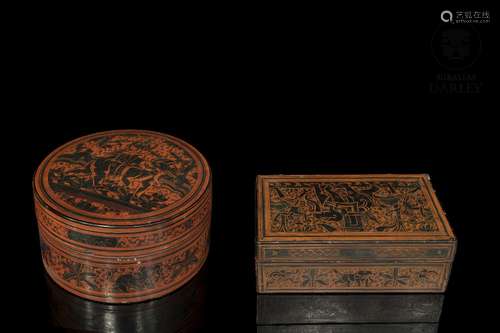 Pair of Indian lacquer boxes, 19th century