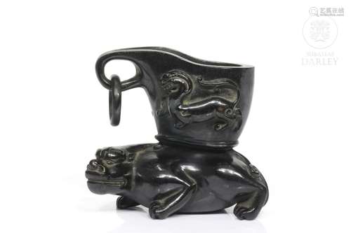 A lion shaped chinese wooden cup.