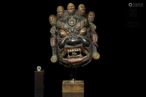 A tibetan polychrome "Mahakala" mask, 18th-19th ce...