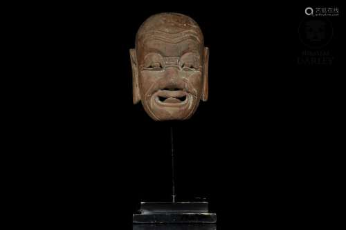 Japanese polychrome wooden mask, with base, 19th century