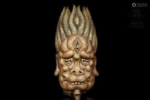 Asian carved "devil's head" mask, 19th - 20th cent...
