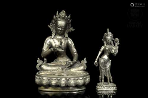 Two Tibetan Buddhas in brass, 20th century