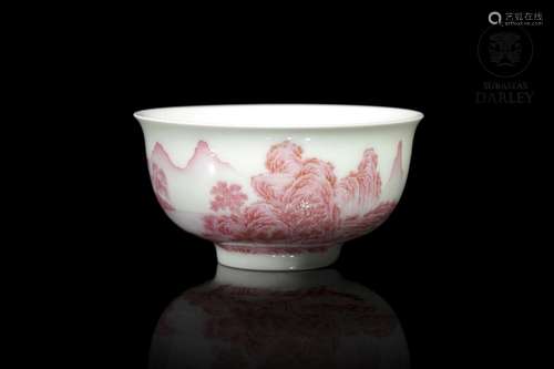 Porcelain landscape bowl, with Qianlong mark