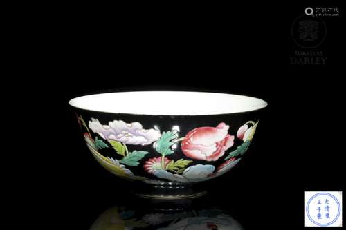 Enameled bowl with black background, 20th century