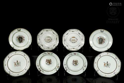 Four pairs of dishes, Compagnie des Indes, Qing dynasty