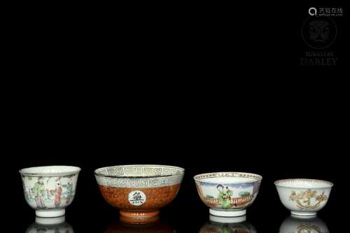 Four enameled bowls, 19th - 20th century