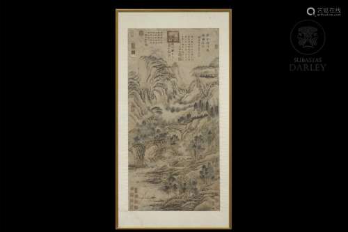 Ink on paper "Mountain landscape", Guan Tong schoo...
