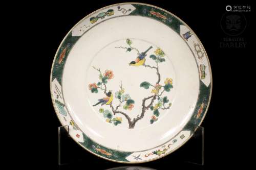 Dish with birds and branch, enamelled porcelain, 20th centur...