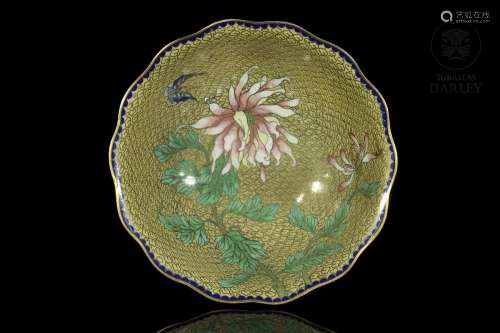 Enamel bowl "Butterfly and chrysanthemum", 20th ce...
