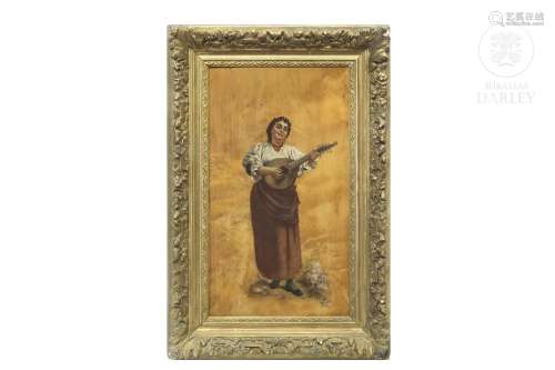 Spanish School, 19th century "Lady with lute".