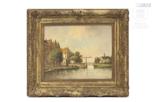 European School, 19th century "Canal view"
