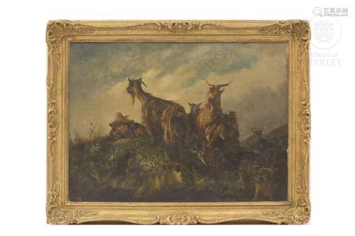 Dutch school, 19th century "Goatherd and goats"