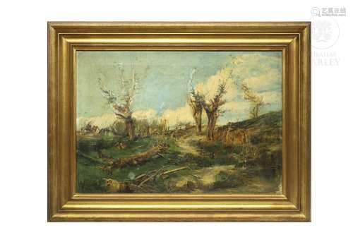 Antonio Gomar (1853 - 1911) "Landscape with olive trees...