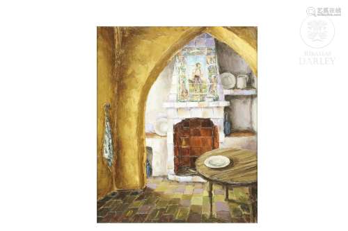 Rafaél Mocholi Soto (1939) "Interior with chimney"...