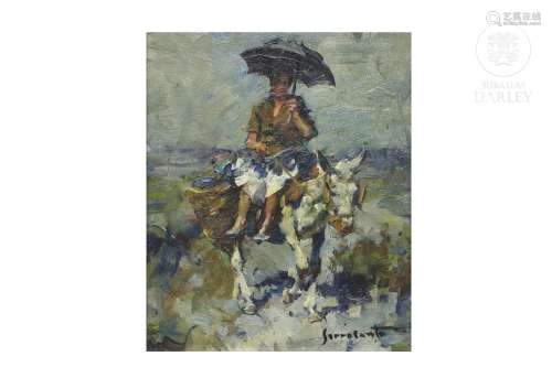 Josep Serrasanta (1916 - 1998) "Woman on a donkey"