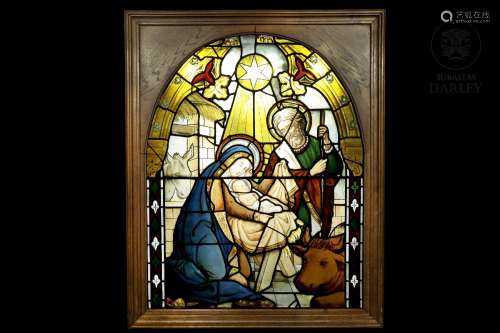 "Nativity". Leaded glass, 19th - 20th century