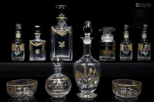 Collection of carved and enameled glass, 19th century