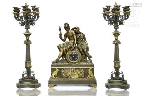 Set of large clock and candlesticks, 20th century