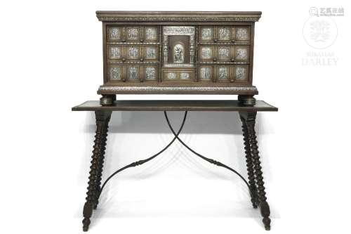 Bureau decorated in silver on table, mid 20th century