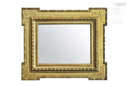 Wooden frame carved and gilded with mirror, early 20th centu...