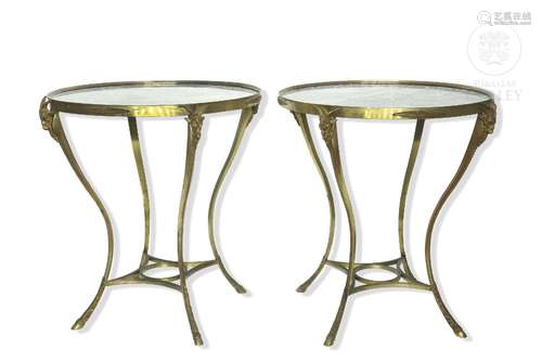 Circular tables in bronze and marble, 20th century