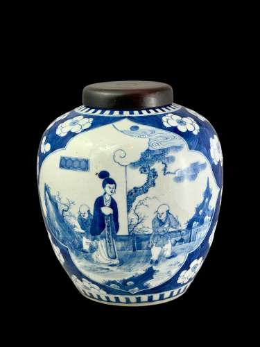 A blue and white ginger jar with figure scenes,  Guangxu