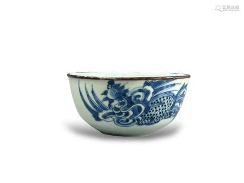 A 'bleu de Hue' phoenix Bowl, 19th century