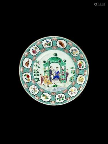 A Fine 'famille rose '  'Arbour' Plate, Qianlong