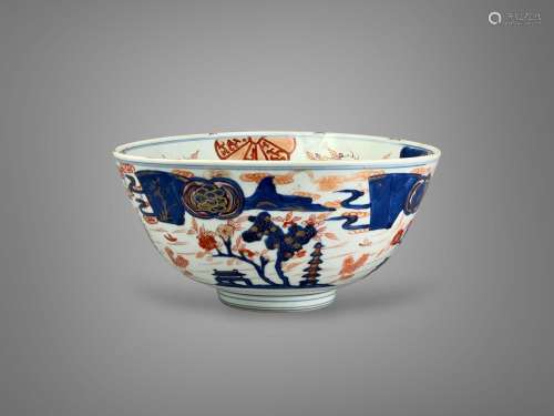 A Chinese Imari Landscape Bowl, Kangxi