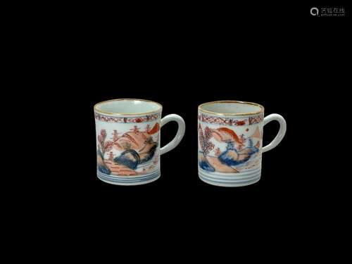 A Pair of miniature Chinese lmari Mugs,  Kangxi