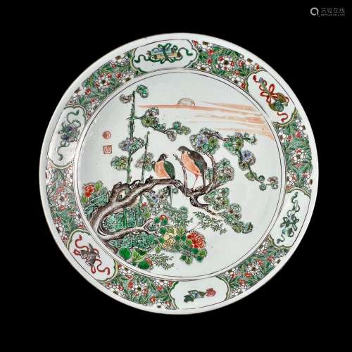 An Attractive'famille verte' Birds and Flowers Dish,  Kangxi