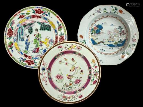 Three 'famille rose' plates,  18th century