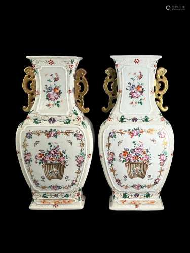 A Pair of 'famille rose' Vases, Qianlong