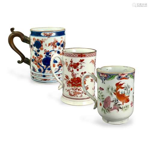 Three export porcelain mugs,  18th century